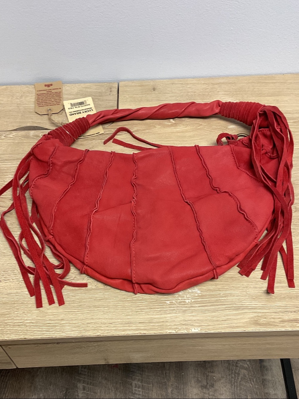 Lucky Brand Red Fringe Leather Shoulder Bag